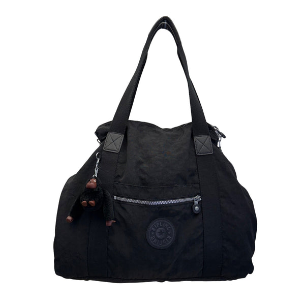 Kipling Womens Black Nylon With Zipper Closure & Monkey Keychain Tote Bag