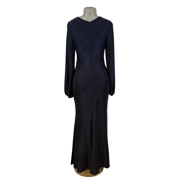 Betsy Adam Black Sparkly Full Length Long Sleeve Wrap Evening Gown Dress Size 10
