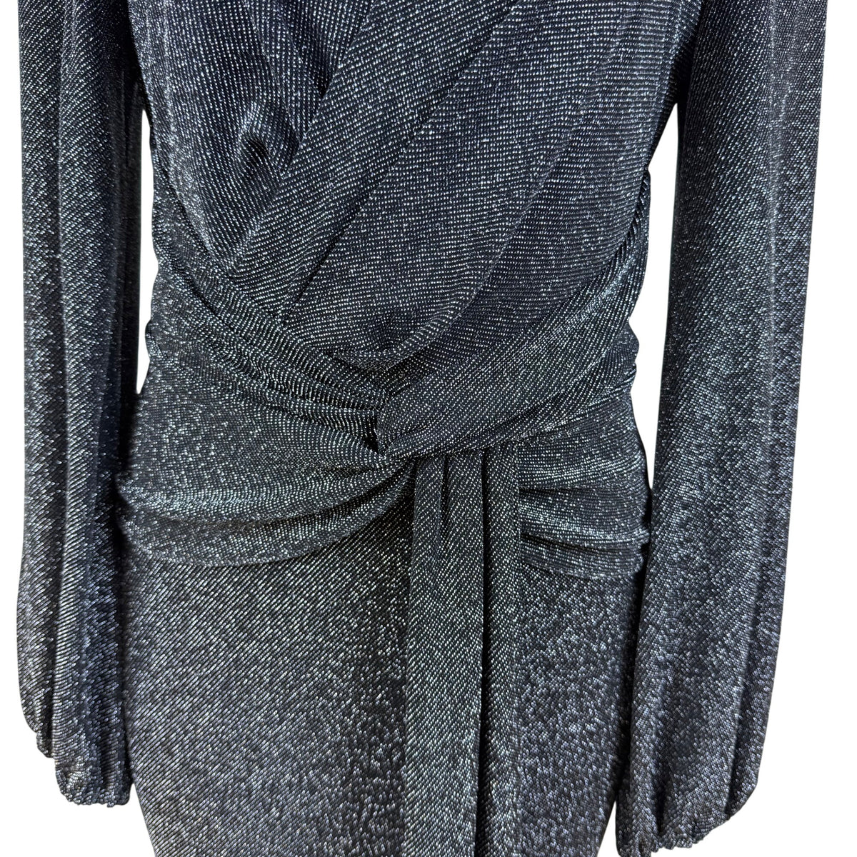 Betsy Adam Black Sparkly Full Length Long Sleeve Wrap Evening Gown Dress Size 10