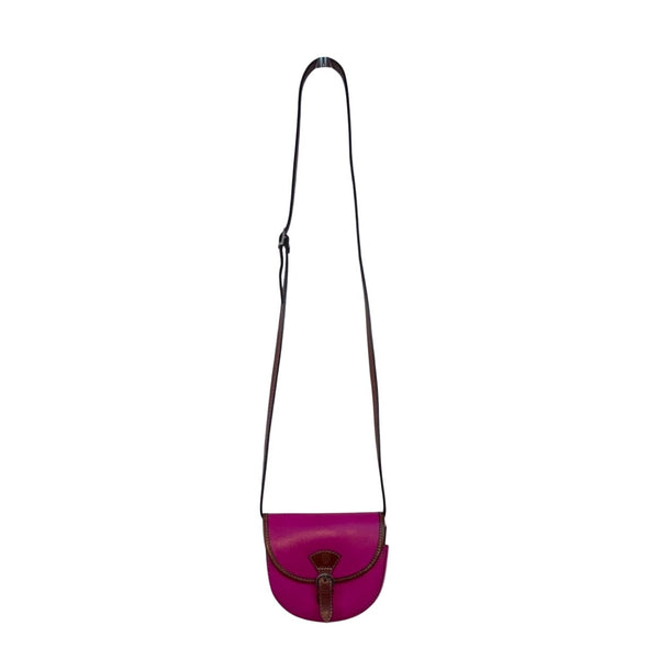 Handcrafted Fuchsia & Brown Leather Adjustable Strap Saddle Bag Sz S