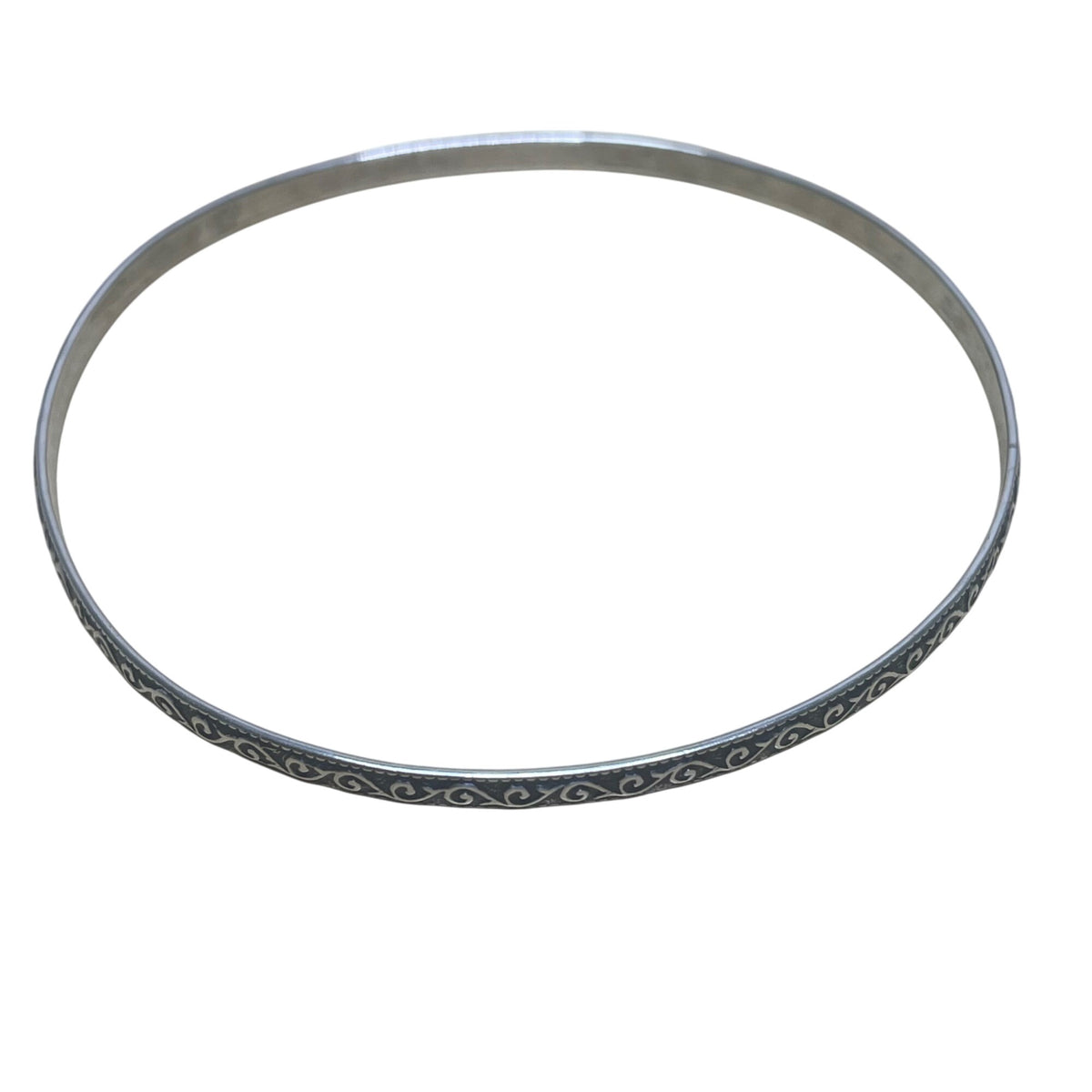 Sterling Silver Women’s Vintage Floral Engraved Bangle Bracelet Thin Elegant Design