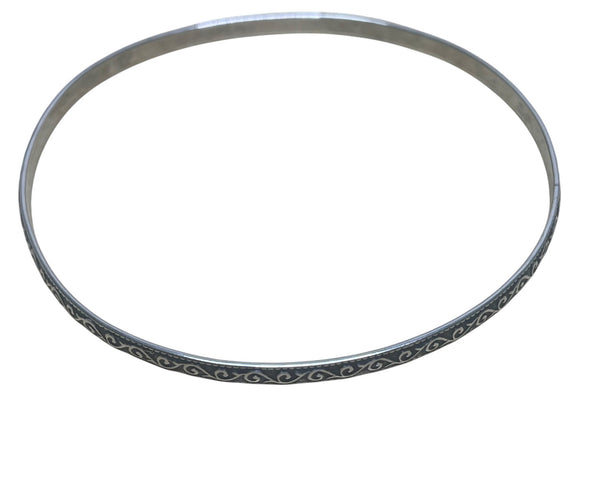 Sterling Silver Women’s Vintage Floral Engraved Bangle Bracelet Thin Elegant Design
