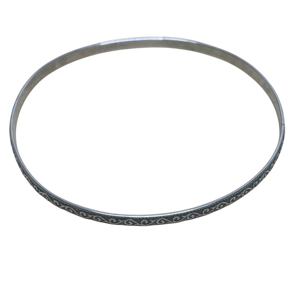 Sterling Silver Women’s Vintage Floral Engraved Bangle Bracelet Thin Elegant Design