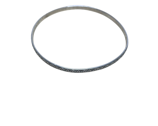 Sterling Silver Women’s Vintage Floral Engraved Bangle Bracelet Thin Elegant Design