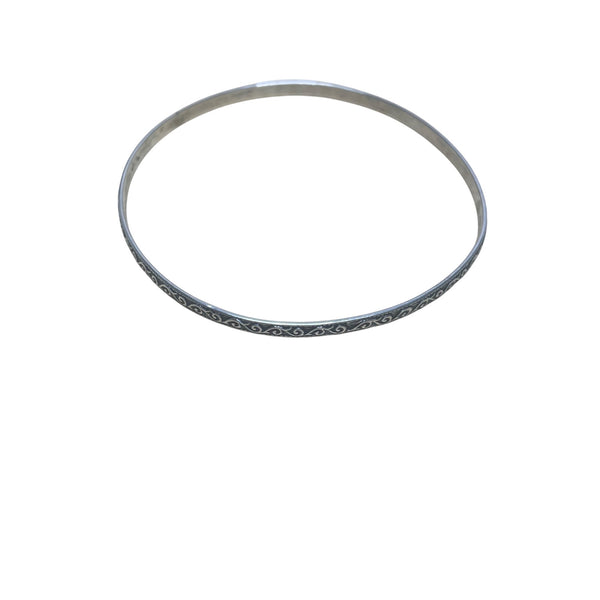 Sterling Silver Women’s Vintage Floral Engraved Bangle Bracelet Thin Elegant Design