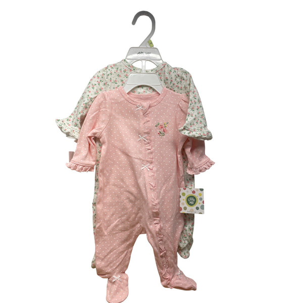 Little Me Baby Girls Pink & Floral Footie Pajamas Set 3M Cotton Soft Sleepwear