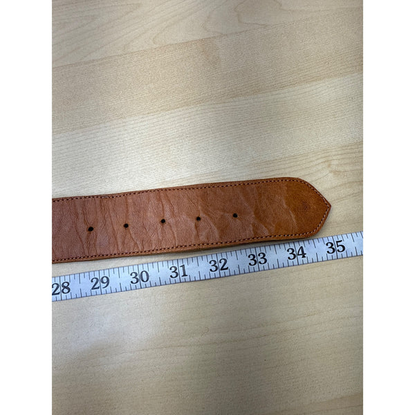 Vintage 1980s Women's Tan Leather & Textile Western Belt With Buckle 35 Inch Handmade