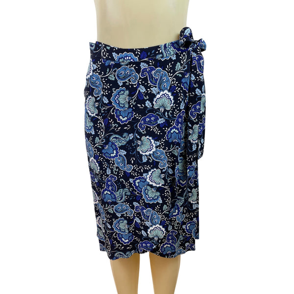 Loft Womens Floral Wrap Skirt Blue & Black Paisley Print Size 0