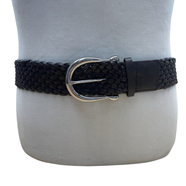 Michael Kors Genuine Leather Braided Belt With Silver Buckle M Brown