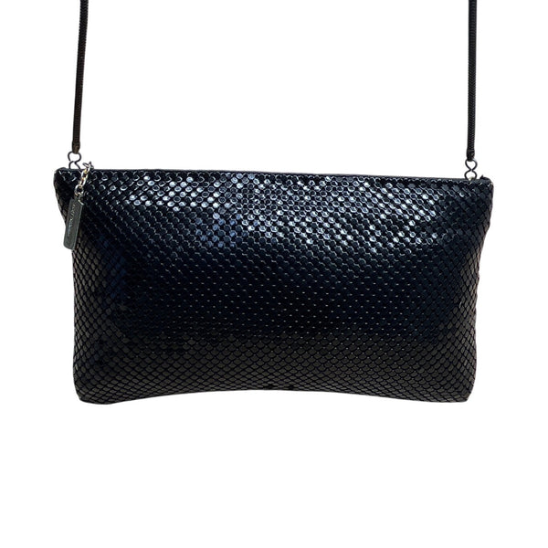 Whiting & Davis Black Metal Mesh Snake Chain Strap Crossbody Bag Sz S