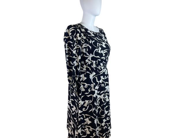 Talbots Black & Ivory Floral Pattern Women's Midi Dress Elastic Waist Lined Size 1X