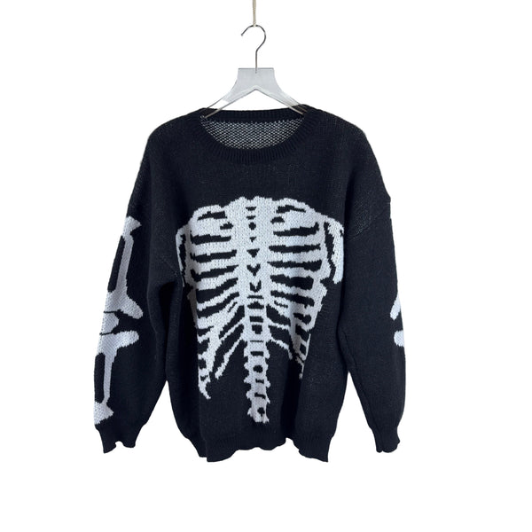 Black Unisex Skeleton Knit Pullover Sweater XL 100% Polyester Crewneck Halloween