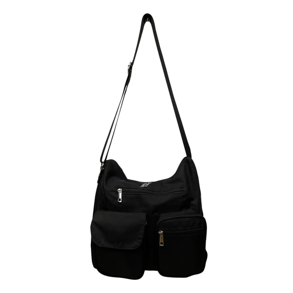 Suvelle Women’s Black Nylon Multi-Pocket Adjustable Strap Crossbody Bag Size M