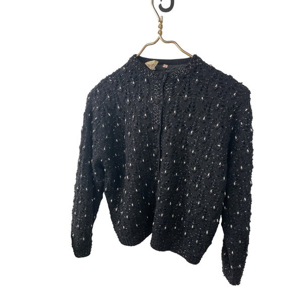 Vintage Barbara Lee Womens Black Beaded Wool Cardigan Sweater Size 42