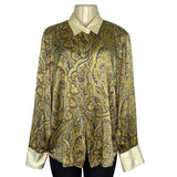 Tamotsu Women's Yellow Paisley Blouse With Satin Collar & Cuffs Sz 18W