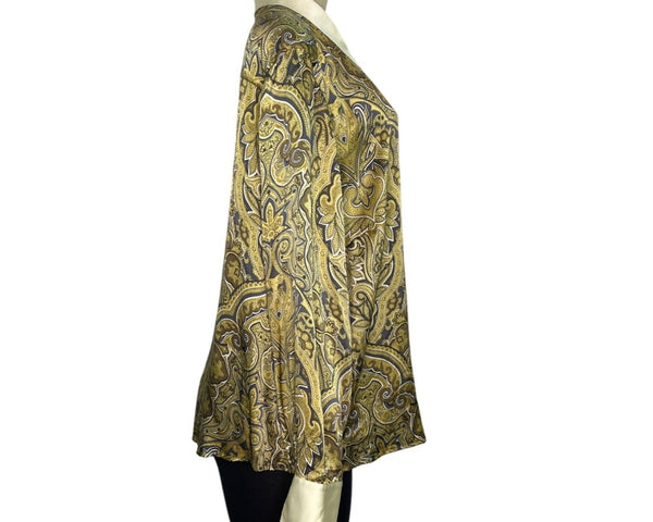 Tamotsu Women's Yellow Paisley Blouse With Satin Collar & Cuffs Sz 18W