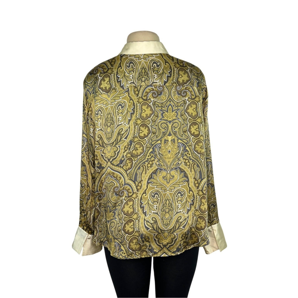 Tamotsu Women's Yellow Paisley Blouse With Satin Collar & Cuffs Sz 18W