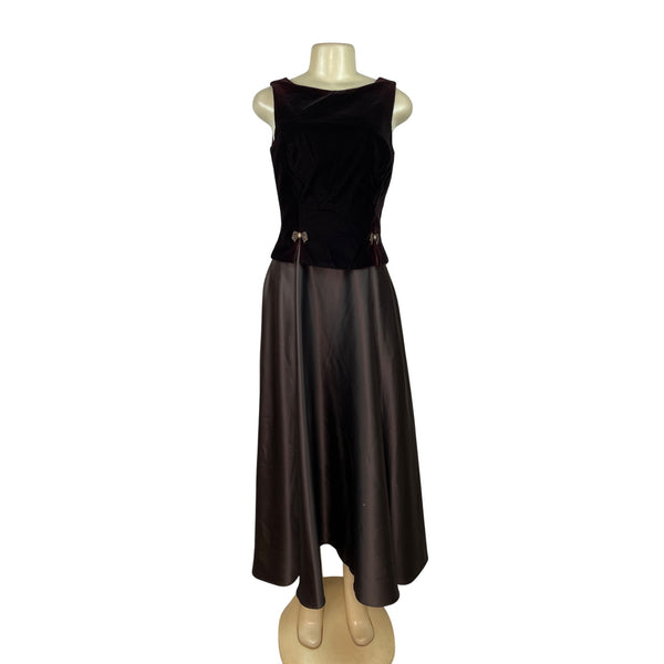 Scott McClintook Black Sleeveless Top & Satin Midi Skirt Formal Dress Women Sz 8