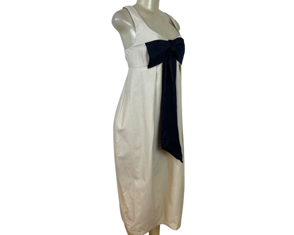 Maeve Women's Cream & Navy Midi Dress With Bow Detail Size S