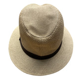 Beige Straw Fedora Hat With Brown Band S/M