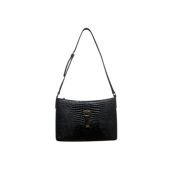 Etienne Aigner Black Croc Embossed Leather Adjustable Strap Shoulder Bag Sz S