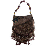 Vtg 80s In’s Classical Style Women's Brown Floral Beads Shoulder Bag Sz S