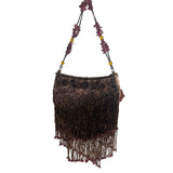 Vtg 80s In’s Classical Style Women's Brown Floral Beads Shoulder Bag Sz S