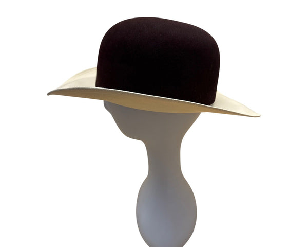 Larry Mahan's by Milano Hats Brown & White Women Felt Straw Hat Size 6 7/8 55