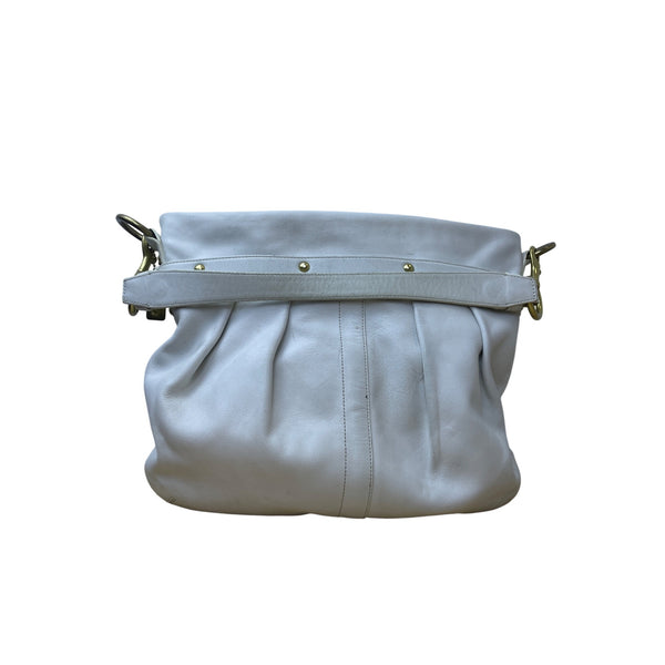 Coach Womens White Leather Shoulder Bag With Brass Hardware Detail