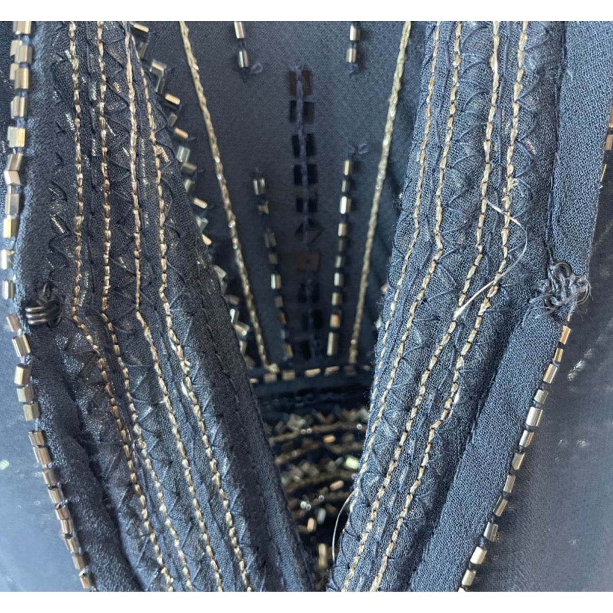 Jkara Women’s Navy Blue Beaded Sleeveless Evening Gown With Sheer Jacket Size 12