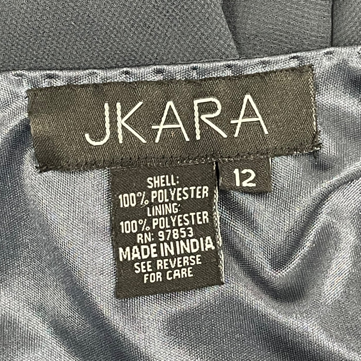 Jkara Women’s Navy Blue Beaded Sleeveless Evening Gown With Sheer Jacket Size 12