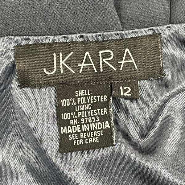 Jkara Women’s Navy Blue Beaded Sleeveless Evening Gown With Sheer Jacket Size 12