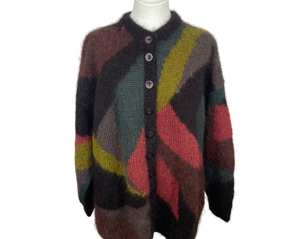 Vintage Lorraine Labon Womens Wool Knit Button Up Cardigan Sweater Multicolor