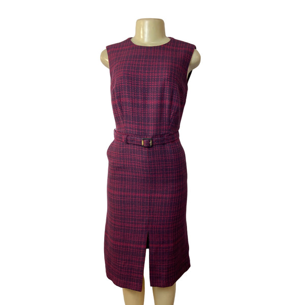Ann Taylor Women's Purple Plaid Sheath Dress with Belt Strap Sz 0 (EUR 28) - NWT