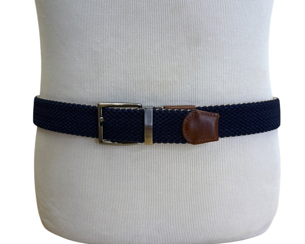 Tommy Bahama Reversible Navy & Tan Woven Belt With Leather Trim SM/MD (32-36)