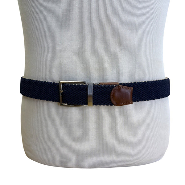 Tommy Bahama Reversible Navy & Tan Woven Belt With Leather Trim SM/MD (32-36)