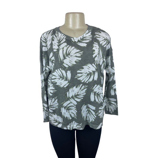 J. Jill Women's Linen Blend Palm Leaf Print Long Sleeve Sweater Sz S - NWT