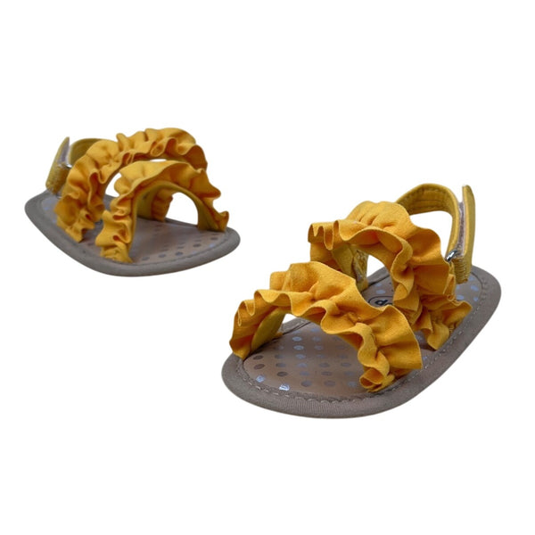 Myggpp Toddler’s Yellow Ruffle Straps Adhesive Closure Soft Sole Sandals Sz 6-12
