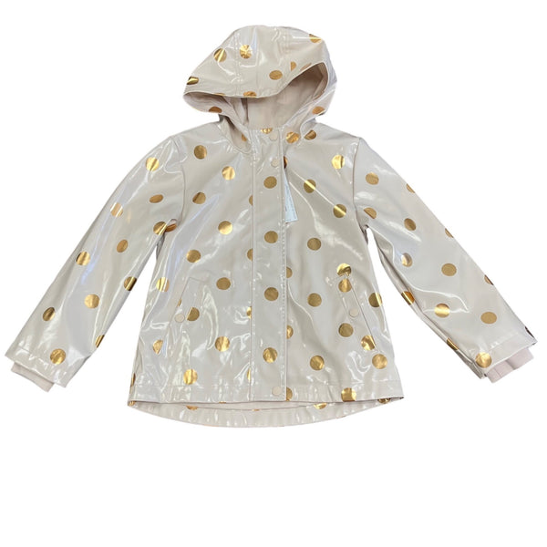 M&S Girls Pink Gold Polka Dot Raincoat Waterproof Jacket Size 7-8 yrs - New