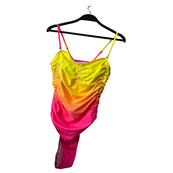 Shein Kids Yellow Pink Ombre Swimsuit Adjustable Straps Ruched Detail Size Large