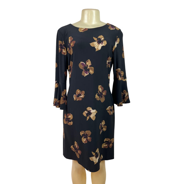 Tommy Hilfiger Womens Black Floral Bell Sleeve Dress Size 6