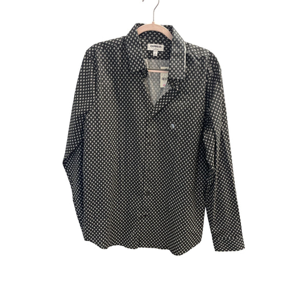 Express Mens Black & White Patterned Extra Slim Fit Shirt Size L