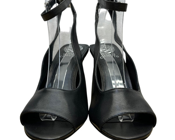 Vince Camuto Women’s Black Leather Ankle Strap Peep Toe Reteema Heels Size 8M