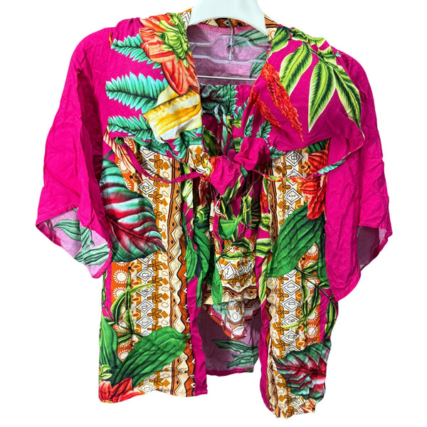 Colorful Women’s Pink Floral Three-Piece Bikini Set Includes Cover Up - Tropical Pattern