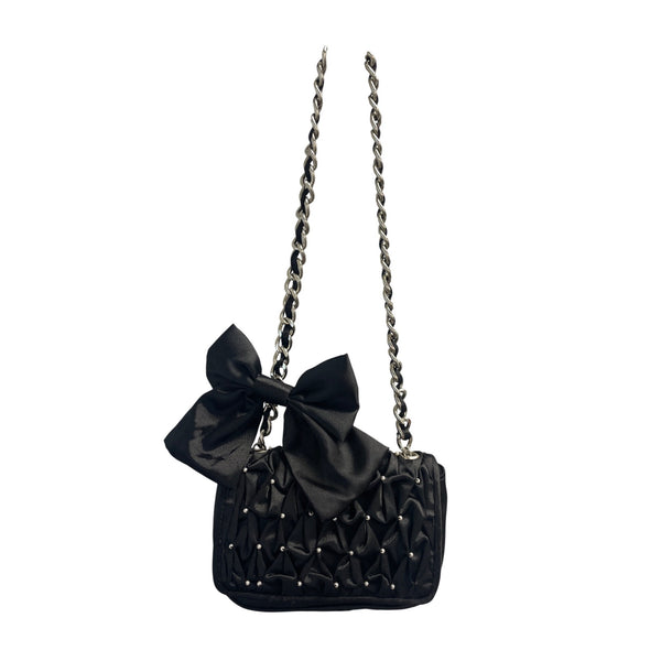 White House Black Market Chain Strap Bag Black Bow Detail Satin