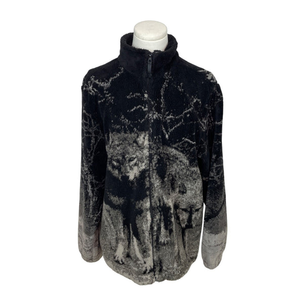 Cruise Wear & Co Womens Black & Grey Wolf Fleece Jacket Size M