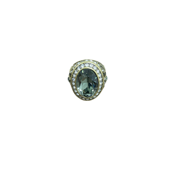 Gold Tone Womens Green Rhinestone Cocktail Ring Size 7