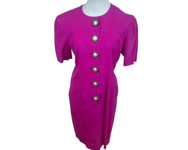 Vintage Positive Attitude Womens Magenta Short Sleeve Dress Sz 3/4