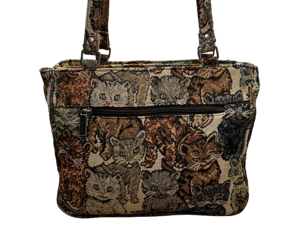Vintage Tapestry Womenβs Multi-Color Cat Pattern Double Strap Shoulder Bag Size M