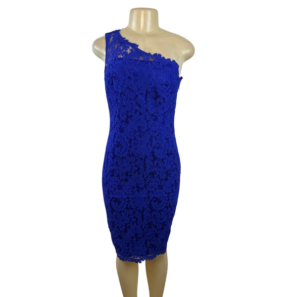 Eliza J Womens One-Shoulder Royal Blue Lace Sheath Dress Sz 4 - New